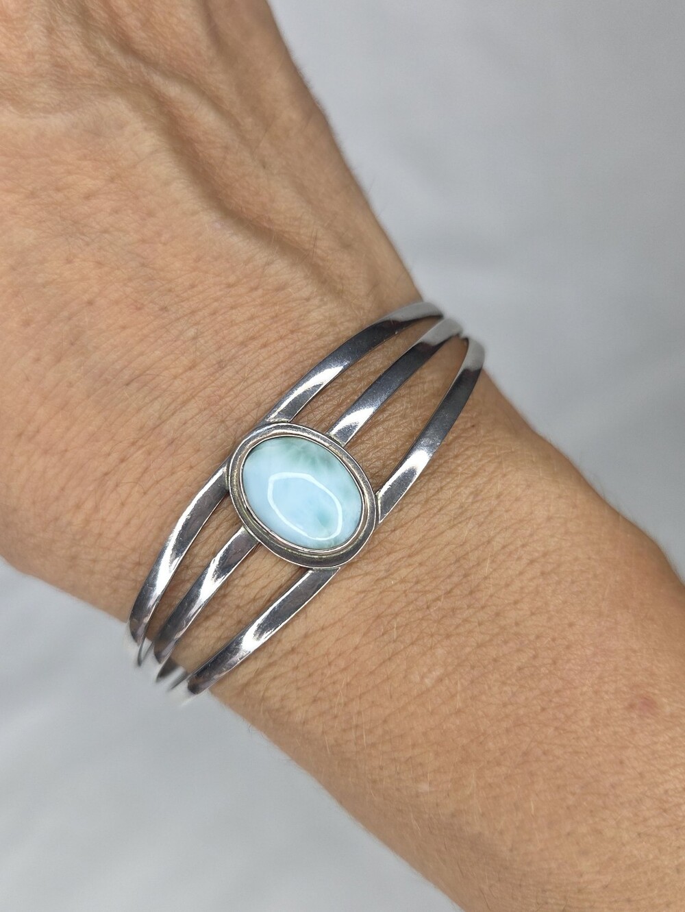 Sterling Silver Cuff Bracelet with Larimar Stone